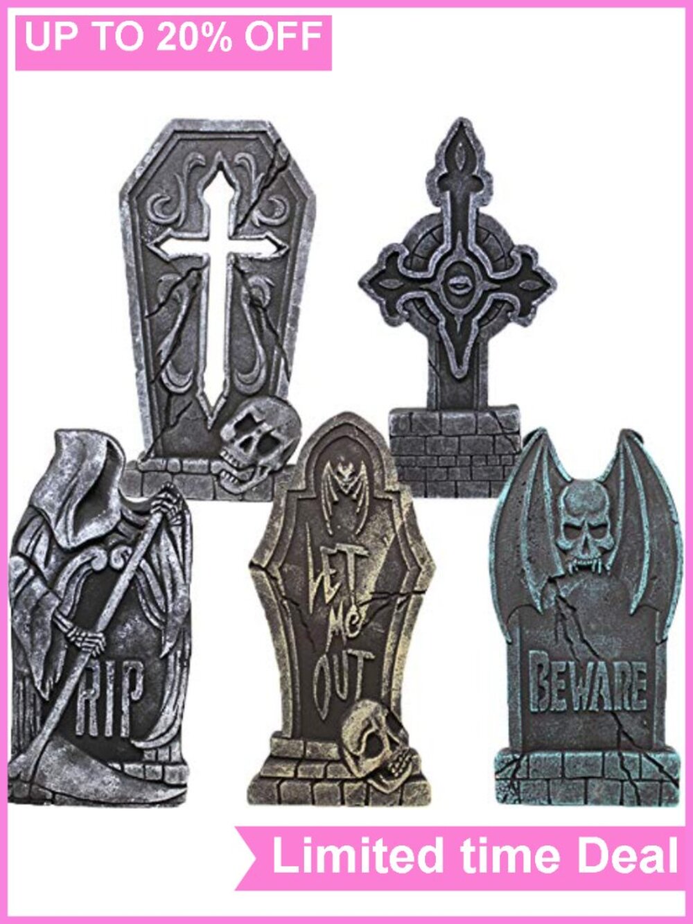Halloween Foam Tombstones 5 Pack 17in Graveyard Headstones with Metal Stakes